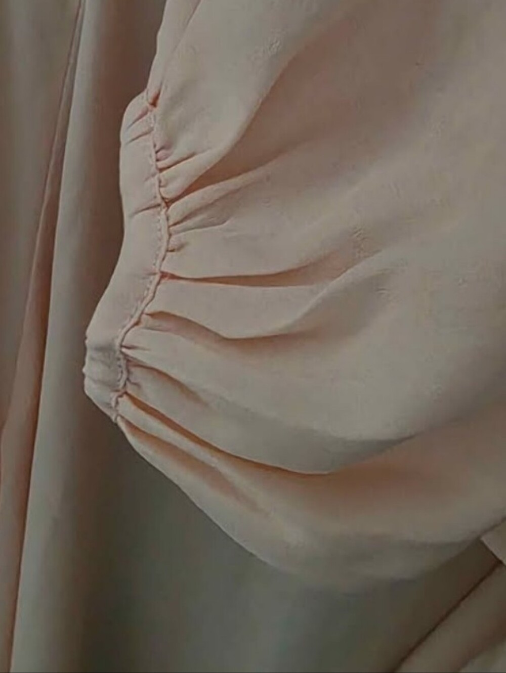Light Peach Sheer Blouse Top, Open Shoulder, Elastic Sleeve. - Picture 7 of 7